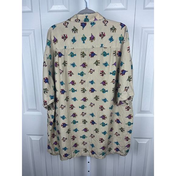 Riscatto 100% Silk Men's 2X Novelty Tropical Fish Print Button Up Collared Shirt - Picture 6 of 7